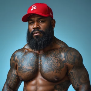 This image depicts an African-American shirtless, heavily hairy...