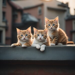 A cartoon of three cats mischievous sitting on a ledge, making g...