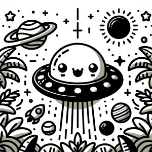 White background with a round ufo graphic design alien ufo plane...
