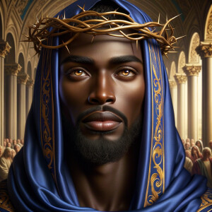 A hyper-realistic image of an African-American Jesus Christ, ser...