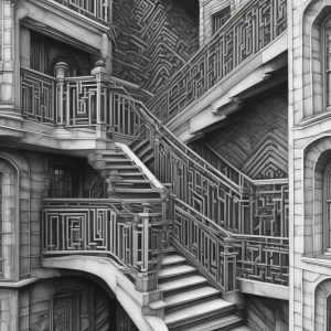 Create an intricate optical illusion inspired by M.C. Escher, fe...