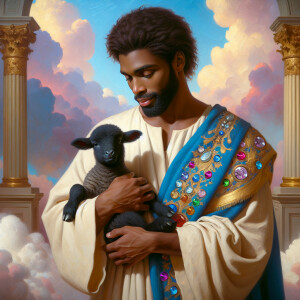 Oil painting of an African-American man resembling Jesus Christ,...