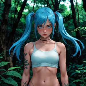 A stunning 26 year-old female naturist with very long blue hair...