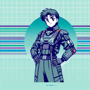 1990s anime screencap, girl a plugsuit, standing with hands on h...