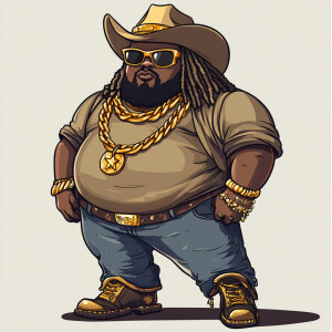 Create a funny cartoon like overweight African American male wit...