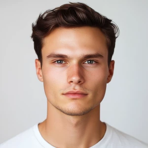 Create an image of a clean-shaven, modest-looking Caucasian Amer...