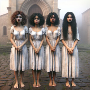 Create a color film photograph from 1962 of three beautiful 19-y...