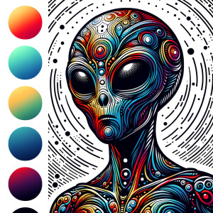 Colored alien transparent graphic, no background, cosmic alien g...