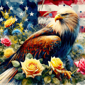 wet Water colors,
Eagle with long hair, long hairy neon tail, ye...