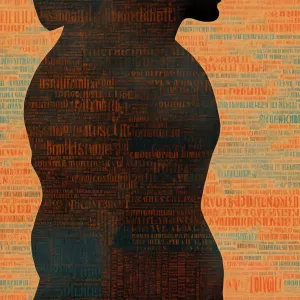 A silhouette of a two muscle men in an intimate embrace, created...