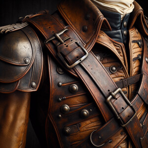 Colonial marine leather pauldrons, coat a blend of chain mail an...