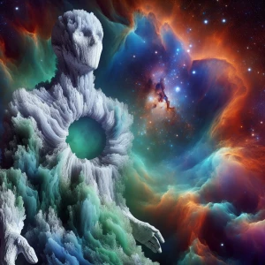 Ethereal, otherworldly stone figure with elongated limbs and a l...