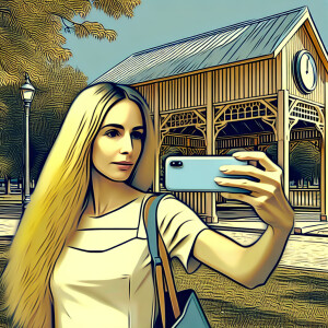 Maximalism，Park Pavilion，Wear clean and tidy clothes，Woman wi...