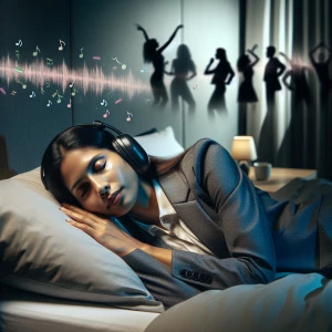 Person sleeping peacefully despite loud party noises coming from...