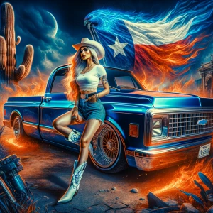 Photo of a country woman with long blonde hair wearing jean shor...