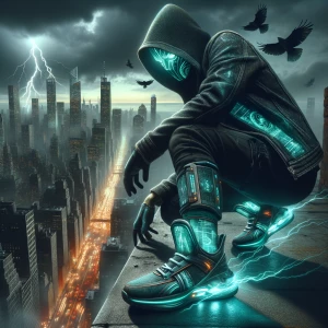'The Signal Hacker' — a cyberpunk rebel in a hooded nano-fiber j...