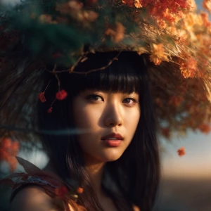 A beaming Japanese woman, 18 years old. front portrait color pho...