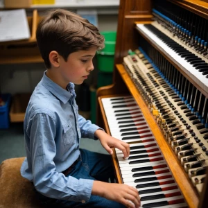 A 12 year old boy playing the organ