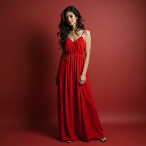 A woman wear red dress