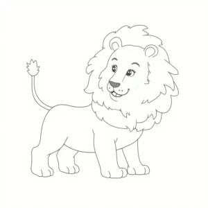 Create a coloring page design with thick lines, featuring a lion...
