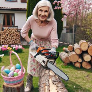 Grandma with chainsaw easter