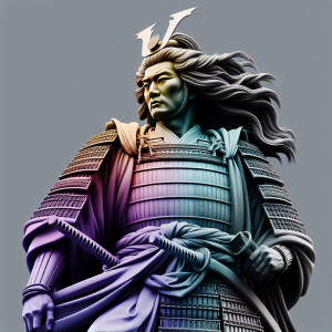 Samurai with long hair statue, realism style, statue like Greece...