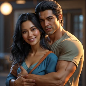 Handsome Mexican man holding Beautiful Filipina woman. She has b...
