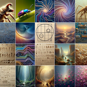 The golden ratio, Minimalist art Circuit, boards, circuitry, diagrams Cellular structures, DNA, circuit boards, colorful wires,  asian and Egyptian  graffiti, lie detector graphs, cardio, printout , branches infinity sign, cave, Art, handprints, distant birds flying, flowering vines, abstract gestural painting, dna