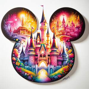 vividly detailed airbrush art A silhouette of Mickey Mouse ears...