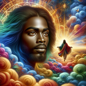 Produce a realistic image of an African-American Jesus in the fo...
