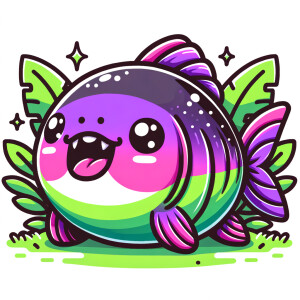 Cute giant purple and neon green piranha