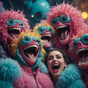 “photo of cursed malignant creatures laughing uproariously whils...