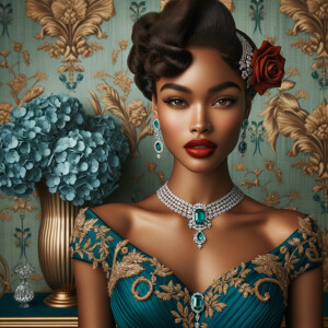 An elegant portrait of a light-skinned African-American Hawaiian...