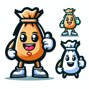 Create a logo with a stylized, cartoonish vector money bag comic...