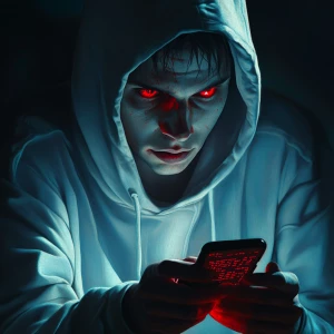 pale man with tired red eyes and hoodie, slightly hunched, expre...