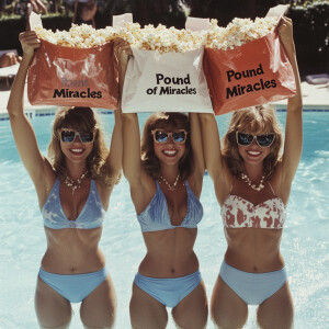 Film photograph from 1975 of three beautiful 23-year-old women a...