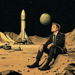 Elon Musk..on the moon, in GTA San Andreas and carton style