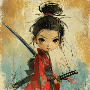 Write a story about a young girl who becomes a skilled samurai a...