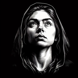 Inspiring portrait drawing with a black background