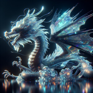 A brilliantly shimmering holographic dragon, its majestic form p...