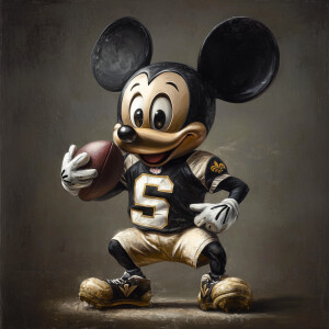 Mickey Mouse in a new Orleans Saints football jersey going bonke...