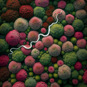 Create a medium overhear view angle of a forest that is complete...