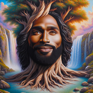 A hyper-realistic 3-D oil painting depicting a tree integrated w...