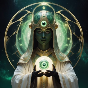 Create a surreal, graphic-style illustration of a mystical cosmi...