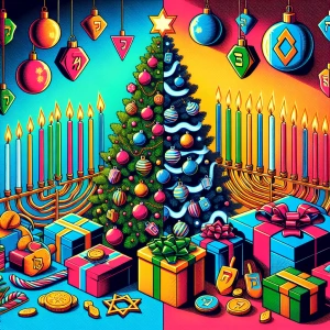 Create an image for Christmas and Hanukah for friends to enjoy