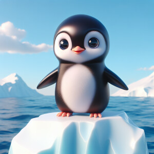 cute cgi 3d penguin standing on top of an iceberg