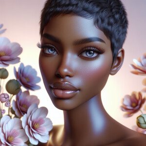 An elegant African-American woman with a stylish pixie cut and c...