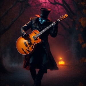 Create an 8K UHD 3D animation of the Headless Horseman playing a...