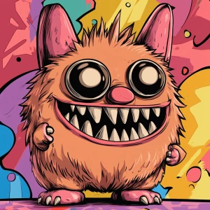 Stylized character portrait of a mischievous designer toy creat...