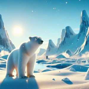 A polar bear standing on its hind legs in a snowy Arctic landsca...